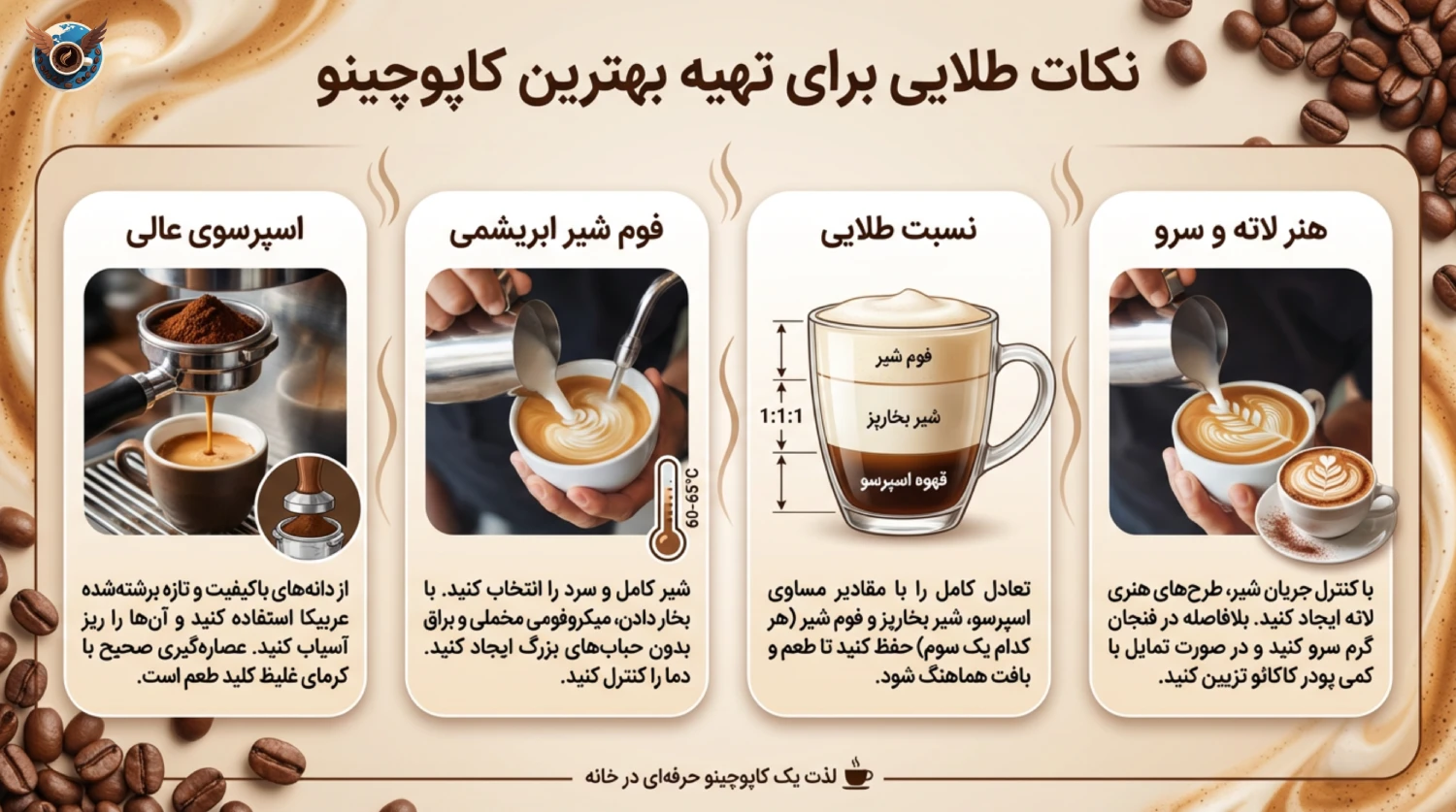🔍 نکات طلایی برای بهترین کاپوچینو